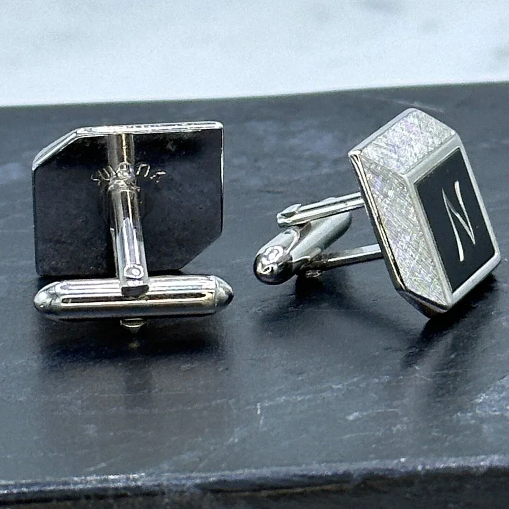 Swank Vintage Silver Tone Etched Monogram Initial N Letter Bullet Back Cufflinks